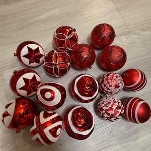 15 Red Glitter Christmas Ornaments Assorted Styles Tree Decor Set
